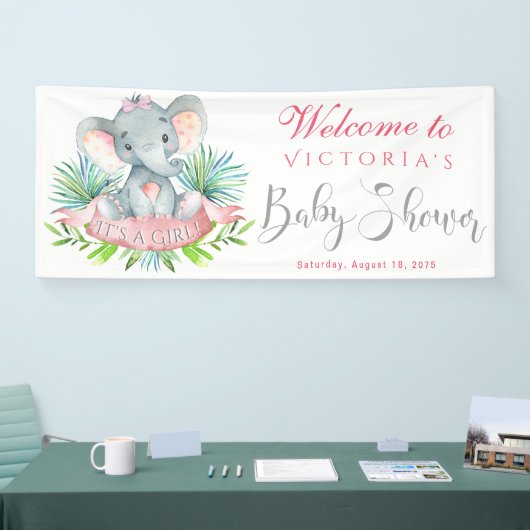 ガールズエレファントベビーシャワーバナー 横断幕 (トレードショー)