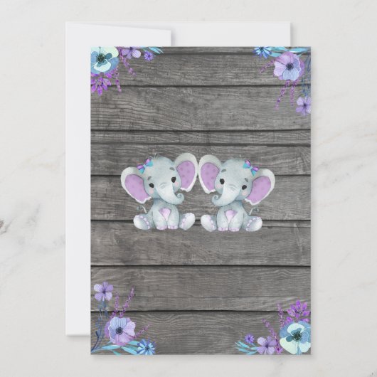 ガールズエレファントベビーシャワー招待状素朴ティール(緑がかった色) 招待状 (裏面)