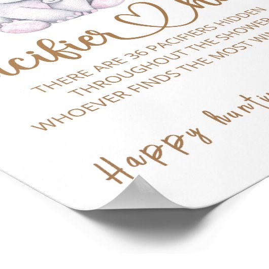 ガールズエレファント&フラワーウォーター色のベビーシャワー ポスター (角)