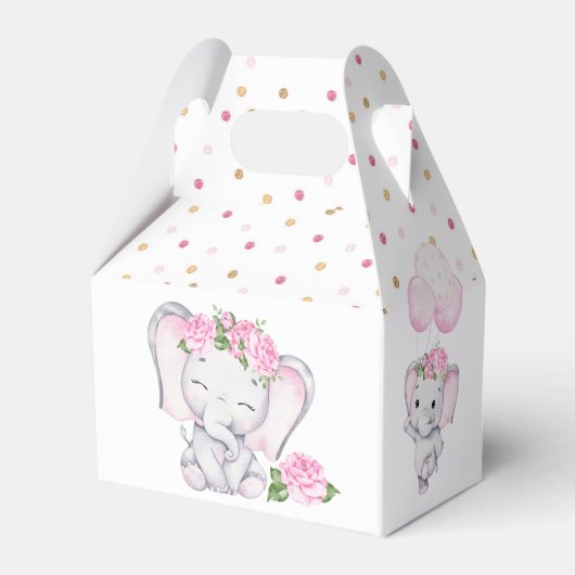 ガールズエレファント&フラワーウォーター色ベビーシャワー フェイバーボックス (裏面サイド)