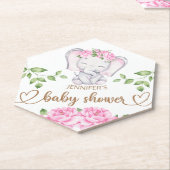 ガールズエレファント&フラワーウォーター色ベビーシャワー ペーパーコースター (アングル)