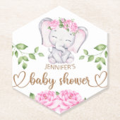 ガールズエレファント&フラワーウォーター色ベビーシャワー ペーパーコースター (正面)
