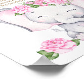 ガールズエレファント&フラワーウォーター色ベビーシャワー ポスター (角)