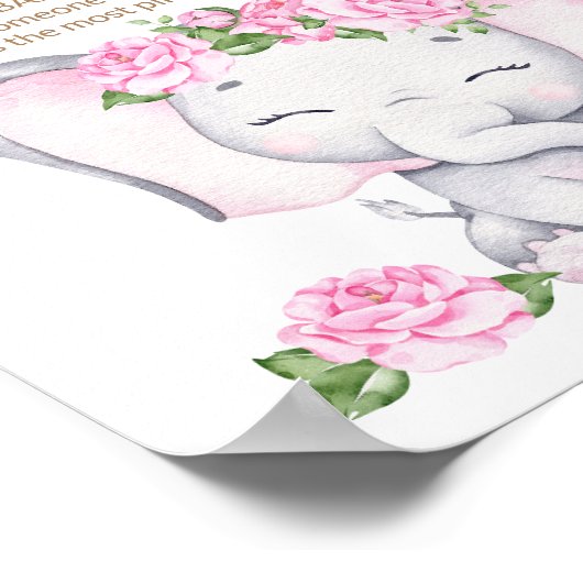 ガールズエレファント&フラワーウォーター色ベビーシャワー ポスター (角)