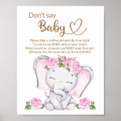 ガールズエレファント&フラワーウォーター色ベビーシャワー ポスター (正面)