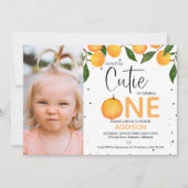 ガールズオレンジフォトリトルかわいこちゃんファースト誕生日イン 招待状 (正面)