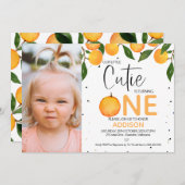 ガールズオレンジフォトリトルかわいこちゃんファースト誕生日イン 招待状 (正面/裏面)