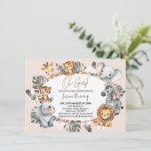 ガールズオーバルフレームボホトロピカルサファリベイビーシャワー 招待状 (スタンド正面)