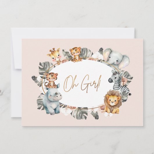 ガールズオーバルフレームボホトロピカルサファリベイビーシャワー 招待状 (裏面)