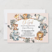 ガールズオーバルフレームボホトロピカルサファリベイビーシャワー 招待状 (正面)