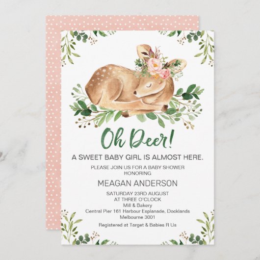 ガールズオ素朴ディアベビーシャワー招待状 招待状 (正面/裏面)