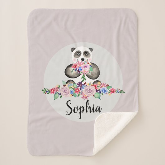 ガールズカイトフローラウォーターカラーフラワーズパンダベア シェルパブランケット (正面)