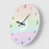 ガールズカイトレインボーカラーパステルモノグラム子供部屋 ラージ壁時計 (傾斜)