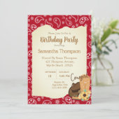 ガールズカウボーイ誕生日レッドバンダナサンフラワー 招待状 (スタンド正面)
