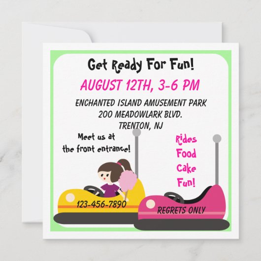 ガールズカスタマイズアミューズメントパーク誕生日招待状 招待状 (裏面)