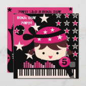 ガールズカスタマイズロックスター誕生日招待状 招待状 (正面/裏面)