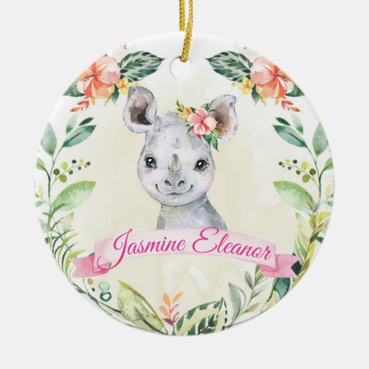 ガールズカスタムリノサファリアニマルキュートホリデー セラミックオーナメント (正面)