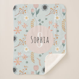 ガールズカットパステルフローラプリントボタニックズ シェルパブランケット