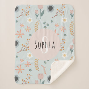 ガールズカットパステルフローラプリントボタニックズ シェルパブランケット