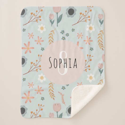 ガールズカットパステルフローラプリントボタニックズ シェルパブランケット (正面)