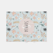 ガールズカットパステルフローラプリントボタニックズ フリースブランケット (正面(横))