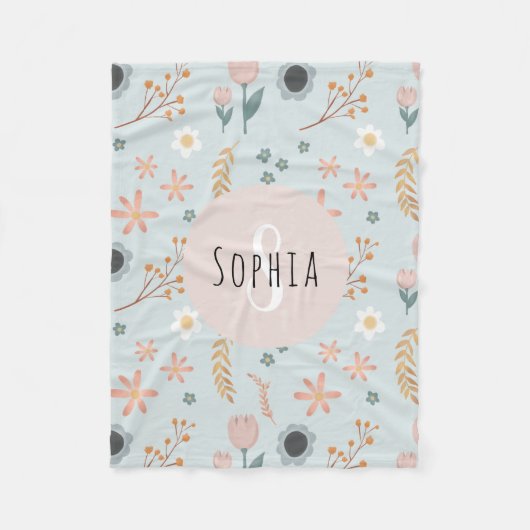 ガールズカットパステルフローラプリントボタニックズ フリースブランケット (正面)
