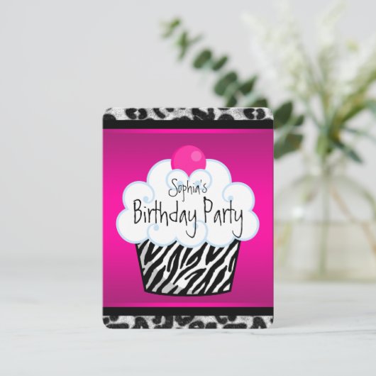 ガールズカップケーキ誕生日パーティー 招待状 (スタンド正面)