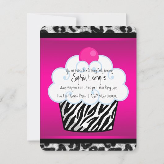 ガールズカップケーキ誕生日パーティー 招待状 (裏面)