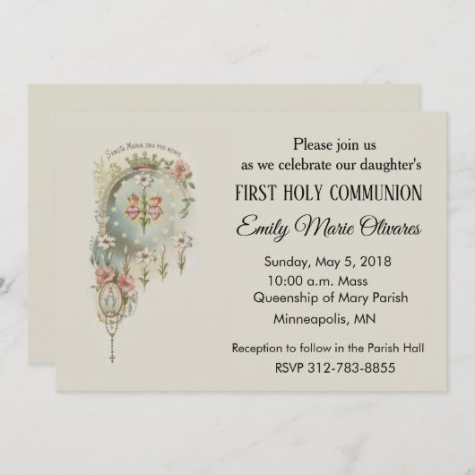 ガールズカトリック第一聖餐式招待状 招待状 (正面/裏面)