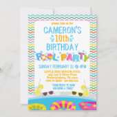 ガールズカラフルスプラッシュプールパーティー誕生日 招待状 (正面)