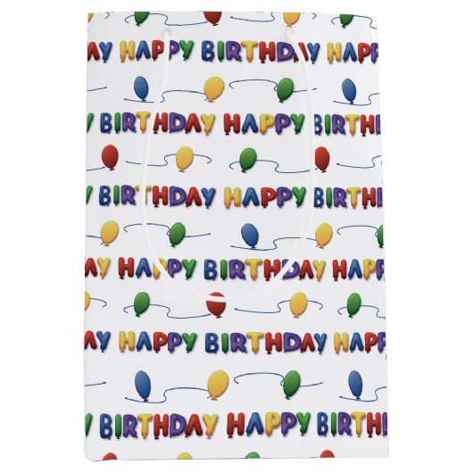 ガールズカラフルバルーンハッピーバースデー抱き枕 ミディアムペーパーバッグ (正面)