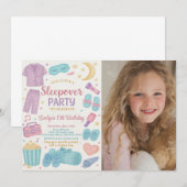 ガールズカラースリープバー誕生日招待状 招待状 (正面/裏面)