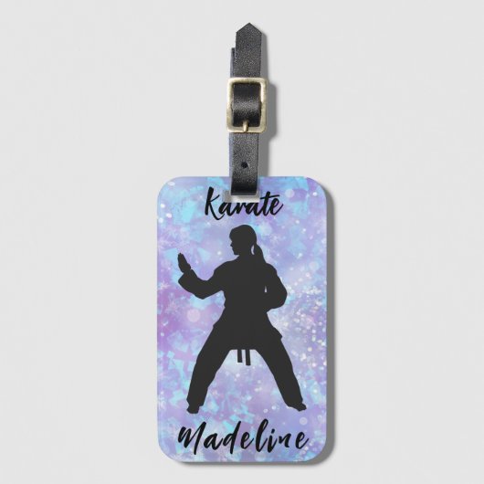 ガールズカラートブルーパープルパーソナライズされた ラゲッジタグ (正面縦)