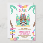 ガールズカラー数々のアロハルアウ（ハワイ式宴会）誕生日招待状 招待状 (正面)