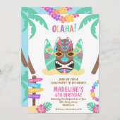 ガールズカラー数々のアロハルアウ（ハワイ式宴会）誕生日招待状 招待状 (正面/裏面)