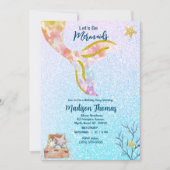 ガールズカワイイグリッターマーメイドシーバースデーパーティー 招待状 (正面)