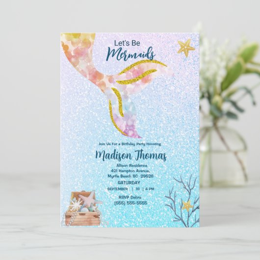 ガールズカワイイグリッターマーメイドシーバースデーパーティー 招待状 (スタンド正面)