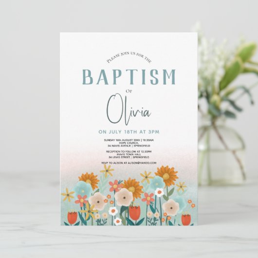 ガールズカワイイフローラベビーバプテスマ《キリスト教》洗礼式や命名式 招待状 (スタンド正面)