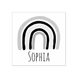 ガールズカワイイモダンレインボー&ネームスクール蔵書票 ラバースタンプ