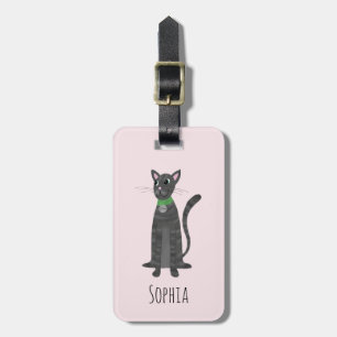 ガールズカワイグレー虎猫キティ猫ネームキッズ ラゲッジタグ