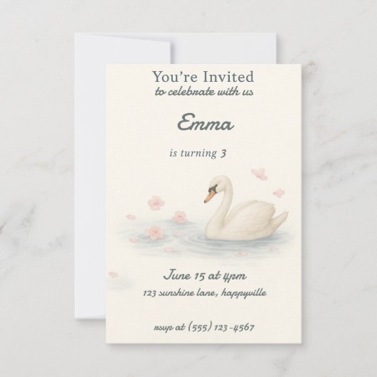 ガールズカワイスワン王女の誕生日招待状 招待状 (正面)