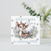 ガールズカワイディアフォレストウィンターテーマ誕生日ブルー 招待状 (スタンド正面)