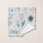 ガールズカワイトパステルフローラボタニックパターンキッズ バスタオルセット (ウォッシュタオル)