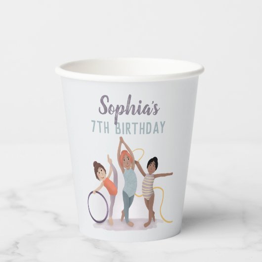 ガールズカワイパープルジムティクス子供の誕生日 紙コップ (正面)