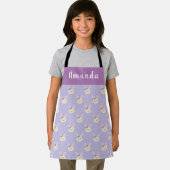 ガールズカワイパープルパステルバニー名前をカスタムするキッズ エプロン (インサイチュ)