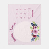 ガールズカワイパープルフローラ月次マイルストーンベビー フリースブランケット (正面)