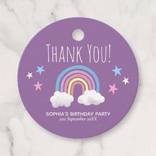 ガールズカワイパープルユニコーン子供の誕生日パーティー フェイバータグ (正面)
