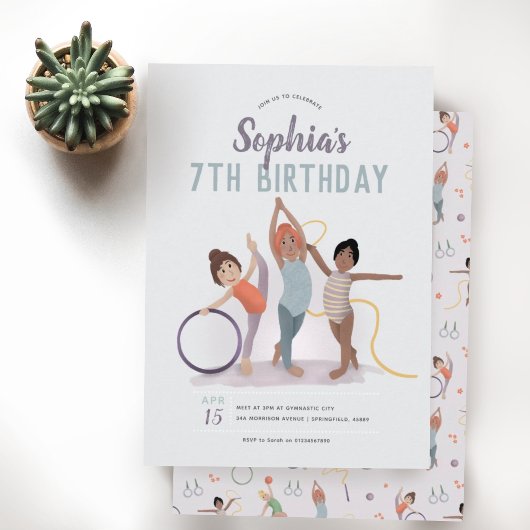 ガールズカワイパープル体操7誕生日 招待状