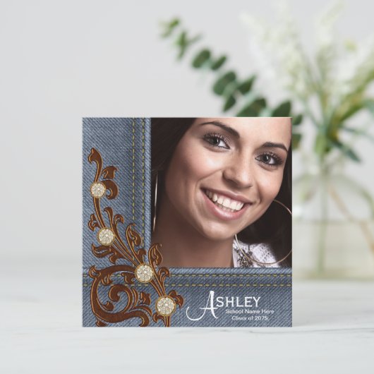 ガールズカントリー素朴デニム写真卒業 案内状 (スタンド正面)