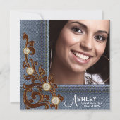 ガールズカントリー素朴デニム写真卒業 案内状 (正面)